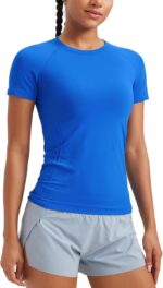 CRZ YOGA Seamless Workout Tops for Women Short Sleeve Athletic Tees Breathable Gym Running Yoga Shirts