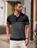 COOFANDY Men's Knit Polo Shirts Short Sleeve Striped Golf Polo Shirts Lightweight Casual Collared T Shirt - Image 2