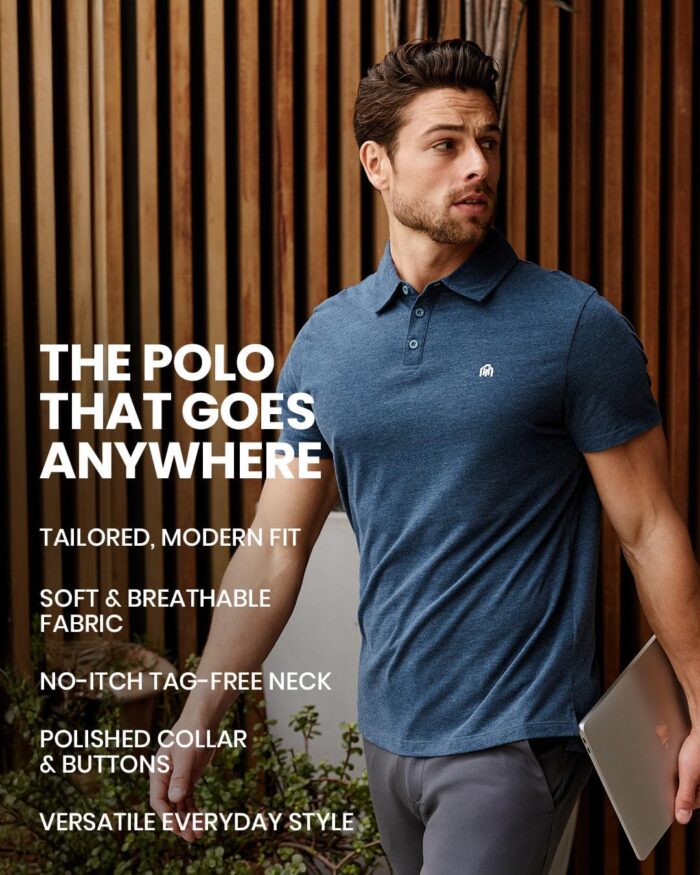 INTO THE AM Polo Shirts for Men - Slim Fit Short Sleeve Collared Shirt S - 4XL Fitted Collar Polos for Work - Image 3