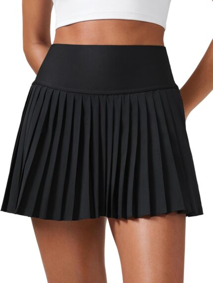 CRZ YOGA Women's High Waisted Pleated Tennis Skirts with Pockets Tummy Control Casual Liner A Line Workout Golf Skorts