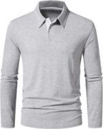 A WATERWANG Men's Long Sleeve Polo Shirts, Slim-fit Cotton Golf Polo Shirts Basic Designed