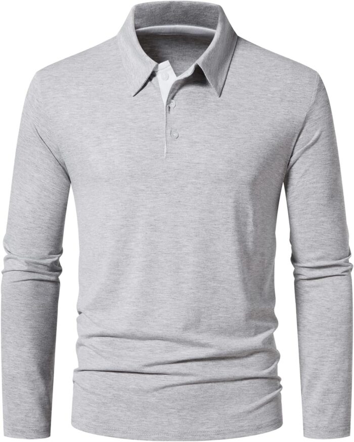 A WATERWANG Men's Long Sleeve Polo Shirts, Slim-fit Cotton Golf Polo Shirts Basic Designed - Image 1
