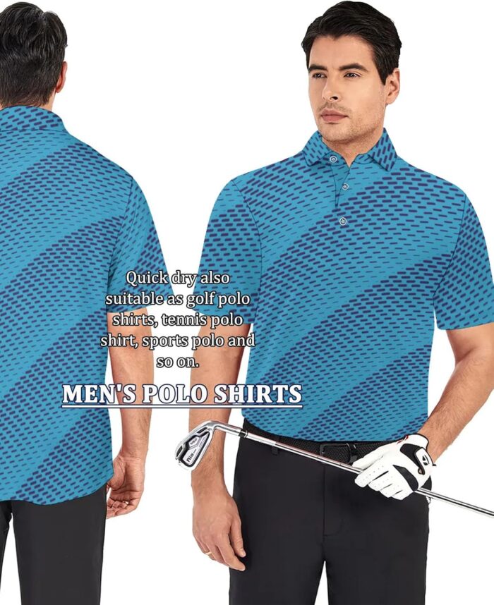 Hodaweisolp Golf Shirts for Men Dry Fit Print Moisture Wicking Performance Short Sleeve Polo Shirt - Image 3