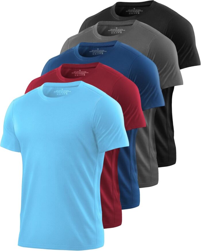 5 Pack Mesh Workout Shirts for Men Dry Fit Gym Shirts Quick Dry Athletic Short Sleeve T-Shirt Moisture Wicking - Image 1