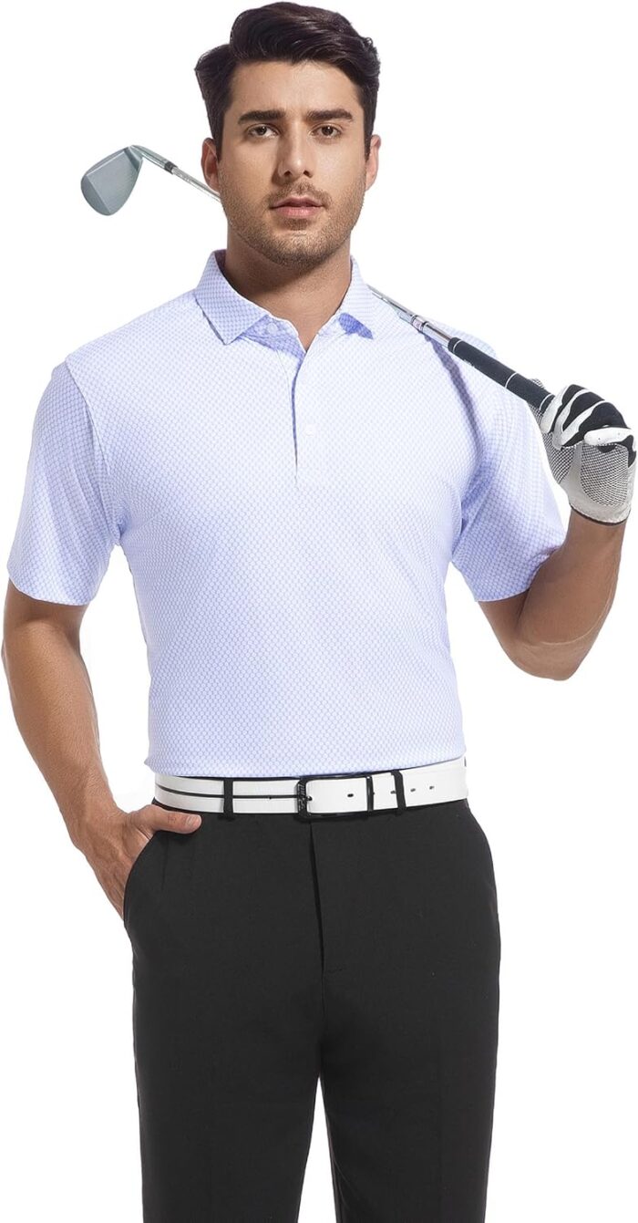 Esabel.C Mens Golf Shirts Print Moisture Wicking Short Sleeve Performance Dry Fit Stretch Active Polo Shirts for Men - Image 3