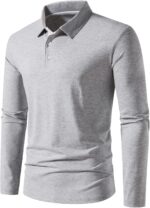 A WATERWANG Men's Long Sleeve Polo Shirts, Slim-fit Cotton Golf Polo Shirts Basic Designed - Image 2