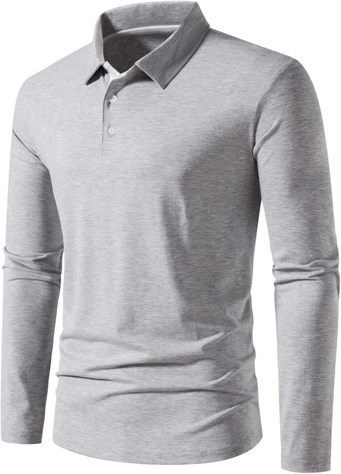 A WATERWANG Men's Long Sleeve Polo Shirts, Slim-fit Cotton Golf Polo Shirts Basic Designed - Image 2