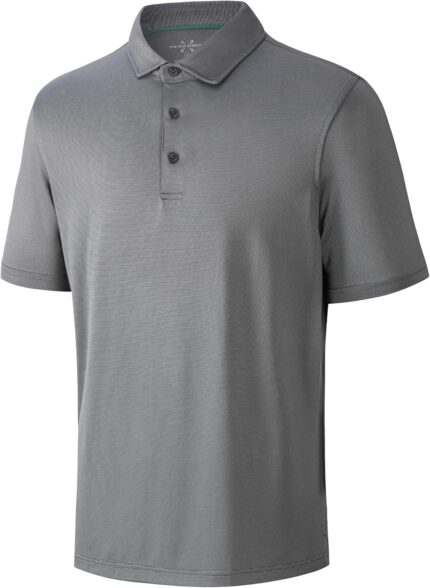 Mens Golf Polo Shirt Moisture Wicking Dry Fit Performance Athletic Short Sleeve Striped Golf Shirts for Men