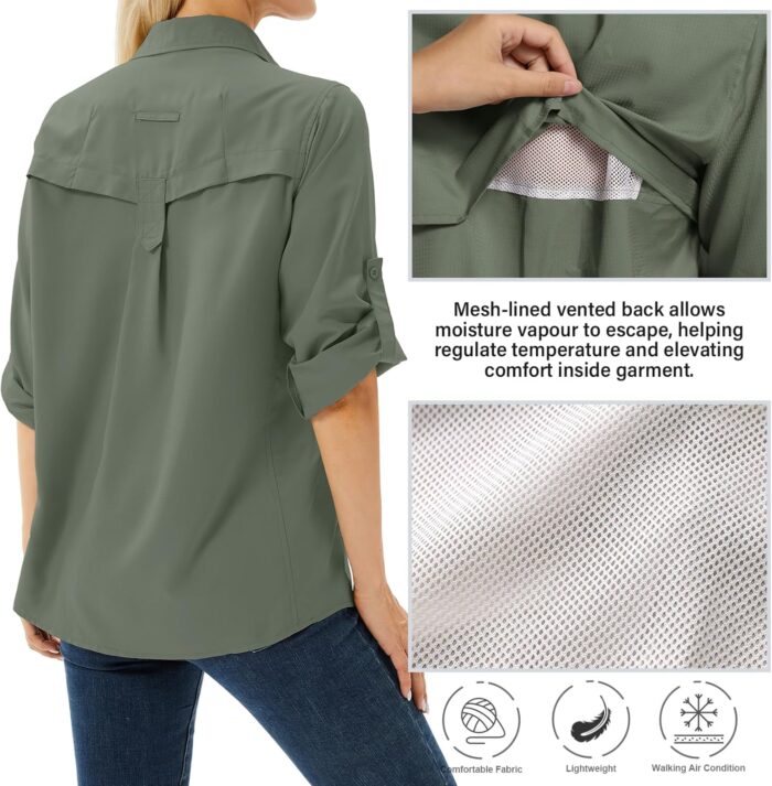 Women's UPF 50 Long Sleeve UV Sun Protection Safari Shirts Outdoor Quick Dry Fishing Hiking Travel Shirts - Image 2