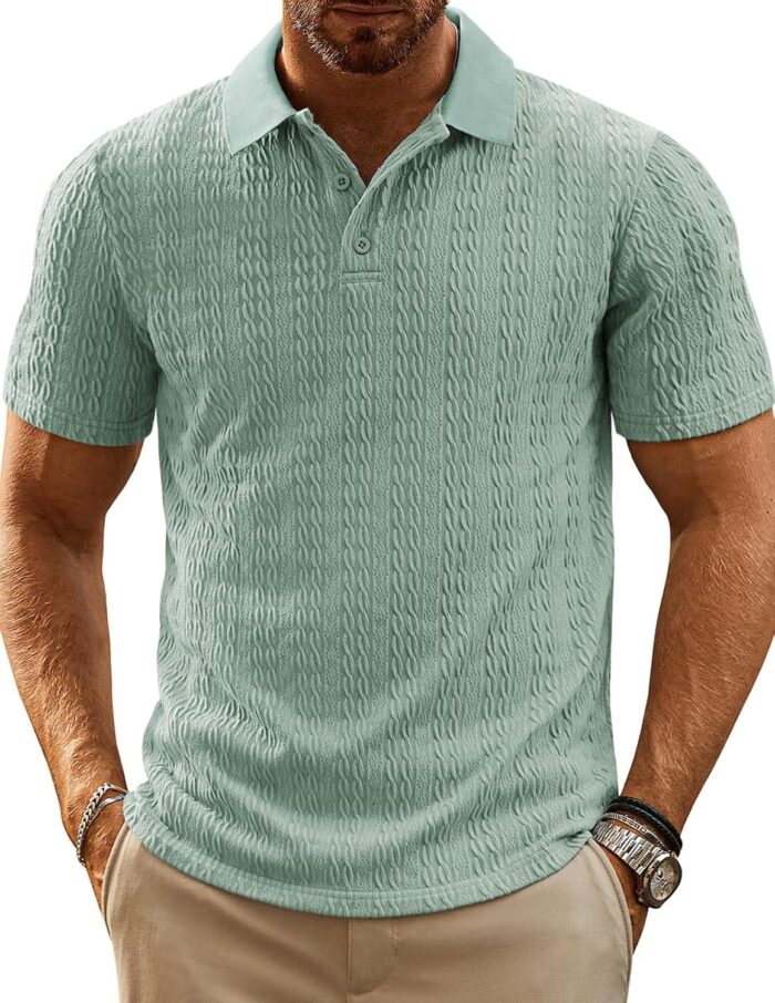 PJ PAUL JONES Mens Polo Shirts Short Sleeve Casual Collared Shirts Textured Stretchy Golf Shirts - Image 1