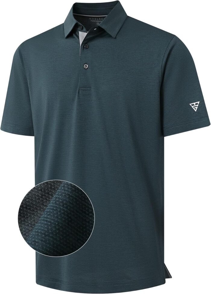 M MAELREG Golf Shirts for Men Dry Fit Short Sleeve Performance Moisture Wicking Heather Jacquard Active Mens Polo Shirts - Image 1