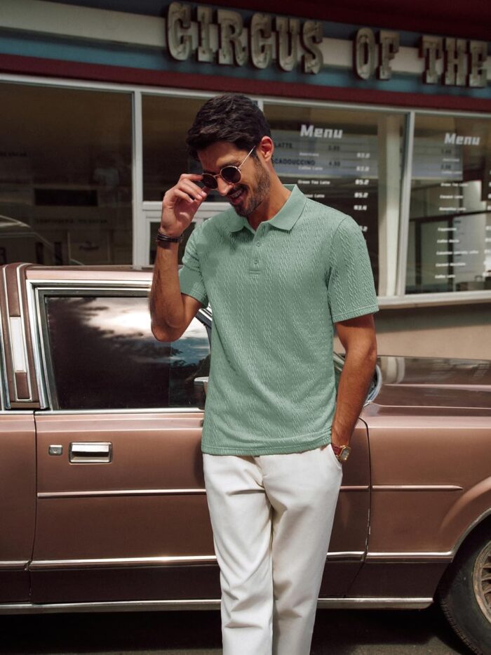 PJ PAUL JONES Mens Polo Shirts Short Sleeve Casual Collared Shirts Textured Stretchy Golf Shirts - Image 3