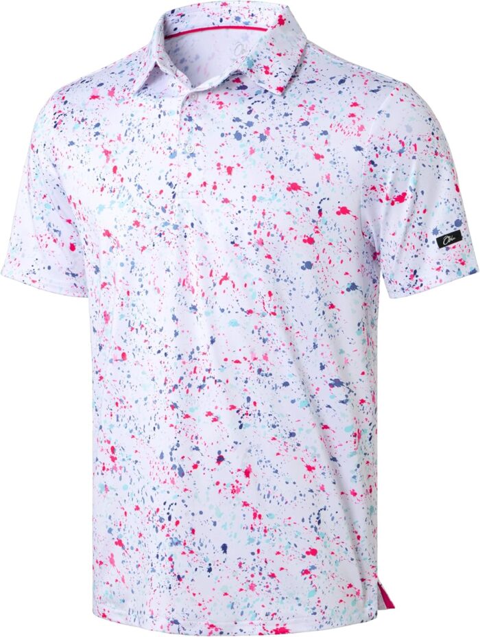 Obla Mens Golf Polo Shirts Short Sleeve Dry Fit Performance Moisture Wicking Casual Print Collared Golf Shirts for Men - Image 1
