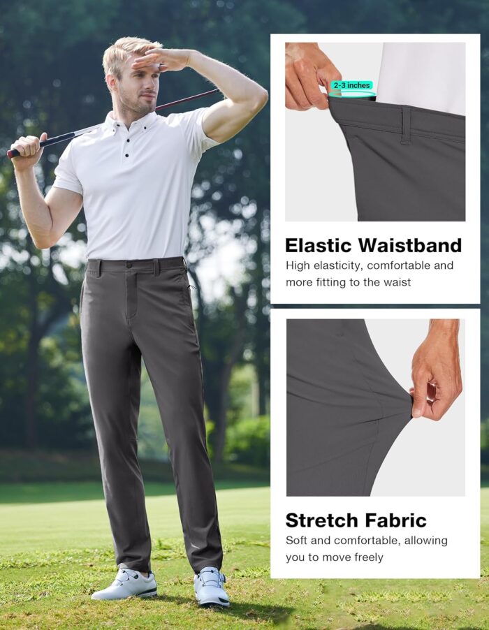 SPECIALMAGIC Golf Pants Men Stretch Slim fit Hiking Pants Lightweight Dress Casual Tapered Zipper Pockets - Image 3