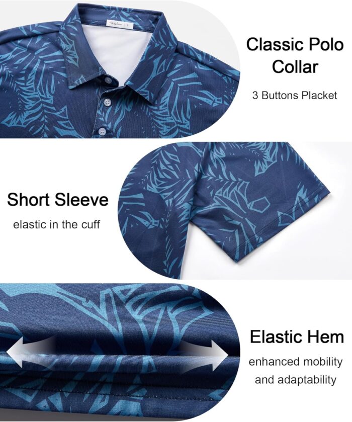 zeetoo Men's Polo Shirts Hawaiian Golf Polos Shirts Short Sleeve Performance Print Moisture Wicking Dry Fit Mens Golf Shirts - Image 6