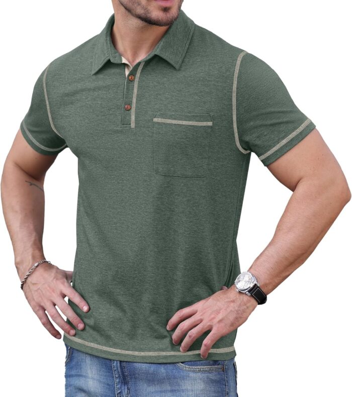 Sailwind Men's Short Sleeve Polo Shirts Casual Summer Classic Collared Golf Shirt with Pocket - Image 3