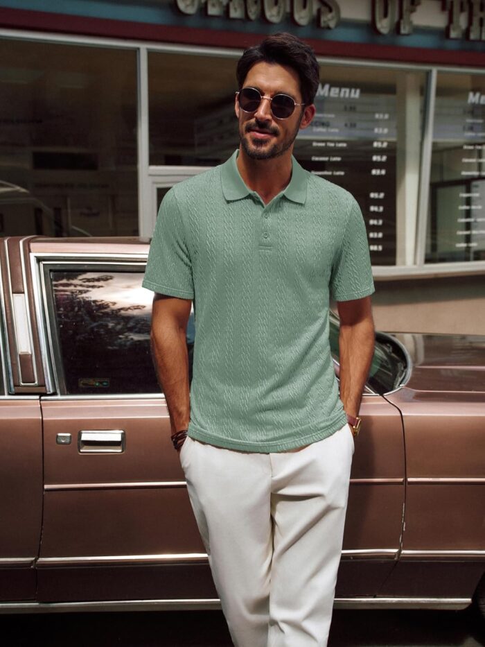 PJ PAUL JONES Mens Polo Shirts Short Sleeve Casual Collared Shirts Textured Stretchy Golf Shirts - Image 2
