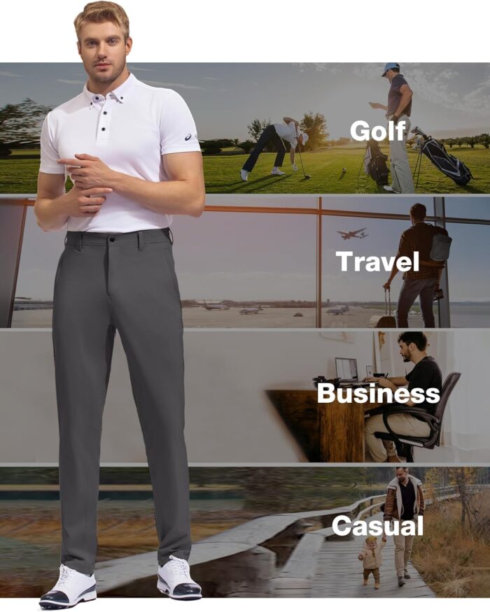 SPECIALMAGIC Golf Pants Men Stretch Slim fit Hiking Pants Lightweight Dress Casual Tapered Zipper Pockets - Image 6