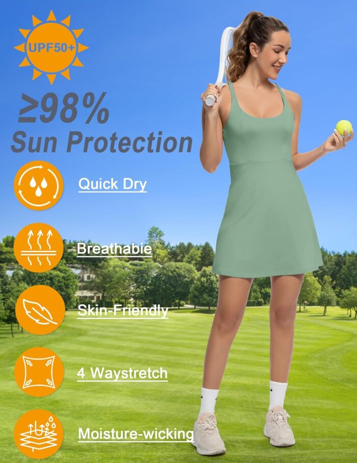 Tennis Dress for Women Athletic Golf Dress with Shorts and Pockets Backless Workout Dress with Adjustable Straps - Image 5