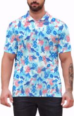 Men’s Golf Polo Shirts - Hawaiian Print Golf Shirt for Men Quick-Dry Moisture Wicking Casual Breathable Polo Shirt