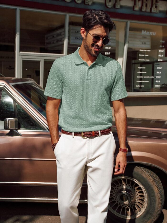 PJ PAUL JONES Mens Polo Shirts Short Sleeve Casual Collared Shirts Textured Stretchy Golf Shirts - Image 4