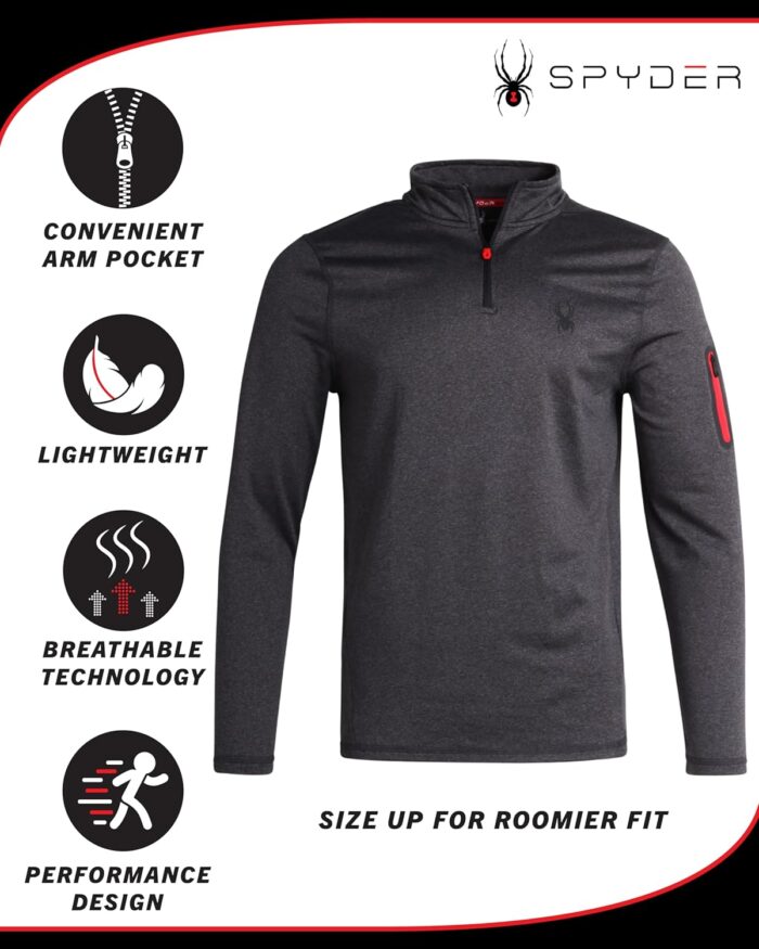 Spyder Men's Active Shirt - Quarter Zip Long Sleeve Performance Pullover - Lightweight Slim Fit Workout Shirt for Men (S-XL) - Image 2