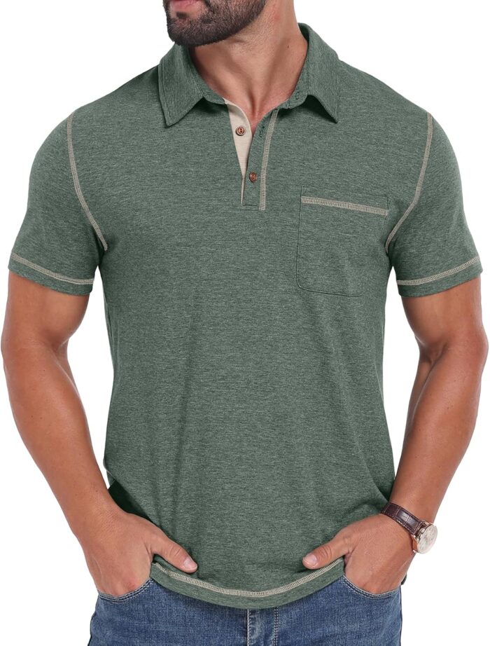 Sailwind Men's Short Sleeve Polo Shirts Casual Summer Classic Collared Golf Shirt with Pocket - Image 2