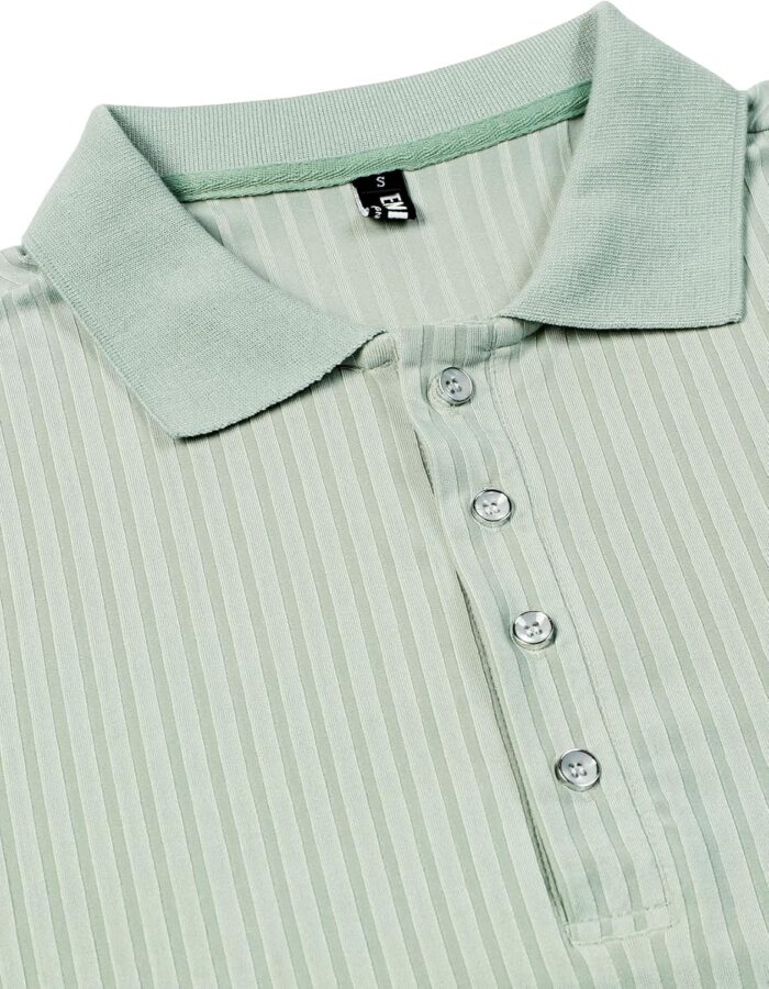 Men's Stretch Knit Slim Fit Polo Shirts Casual Short Sleeve Ribbed Collar Muscle Golf Shirt - Image 4