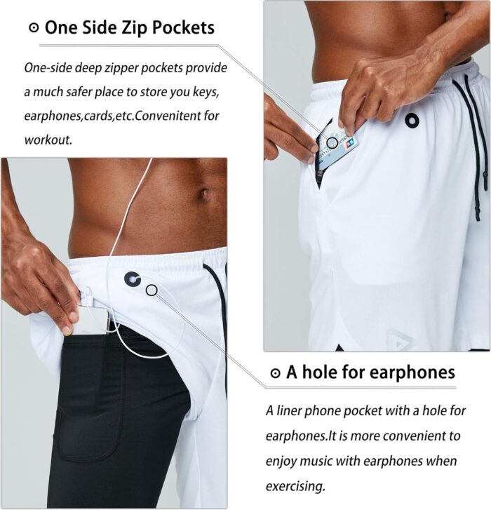 Pinkbomb Men's 2 in 1 Running Shorts Gym Workout Quick Dry Mens Shorts with Phone Pocket - Image 2