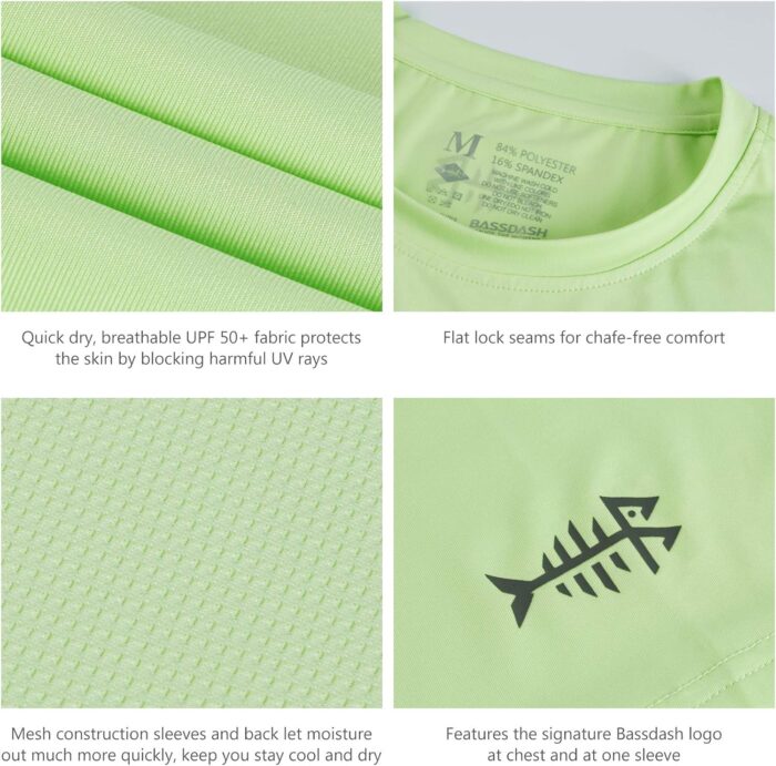 BASSDASH Men’s UPF 50+ Sun Protection Fishing Shirt Short Sleeve UV T-Shirt - Image 3