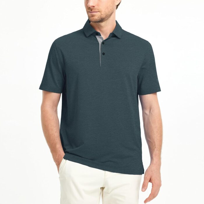 M MAELREG Golf Shirts for Men Dry Fit Short Sleeve Performance Moisture Wicking Heather Jacquard Active Mens Polo Shirts - Image 2
