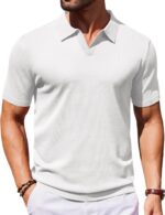 COOFANDY Mens Knit Polo Shirts V Neck Short Sleeve Stretch Polo T Shirt Casual Golf Shirts