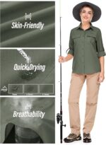 Women's UPF 50 Long Sleeve UV Sun Protection Safari Shirts Outdoor Quick Dry Fishing Hiking Travel Shirts - Image 5