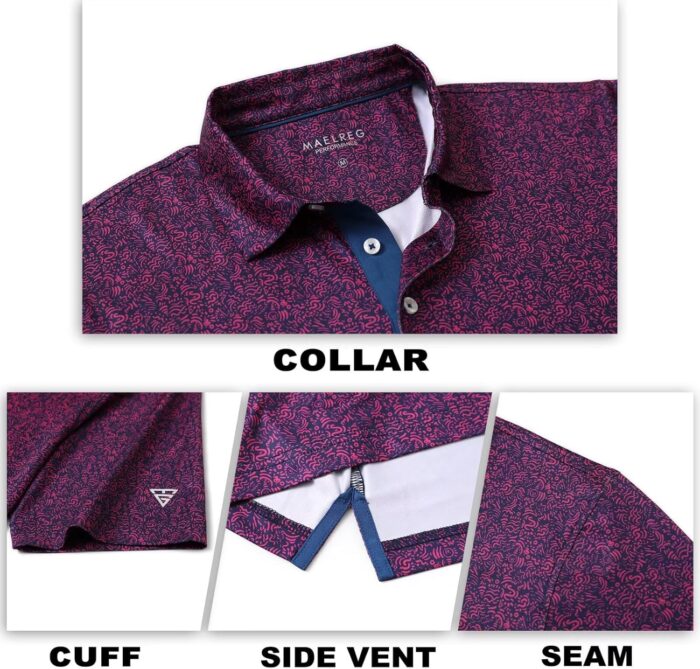 M MAELREG Mens Golf Shirt Short Sleeve Dry Fit Print Moisture Wicking Performance Patterns Collared Polo Shirt - Image 5