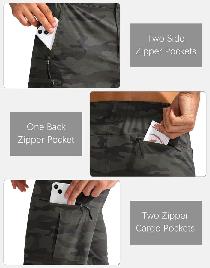 Pudolla Men's Hiking Cargo Shorts 9" Lightweight Outdoor Work Shorts for Men Travel Golf Camping Casual with 5 Zipper Pockets - Image 4