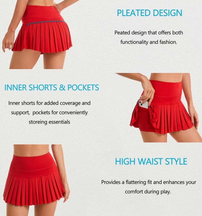 Yknktstc Women Tennis Skirt with Pocket Pleated Golf Skort Active Workout Running Athletic Shorts - Image 4