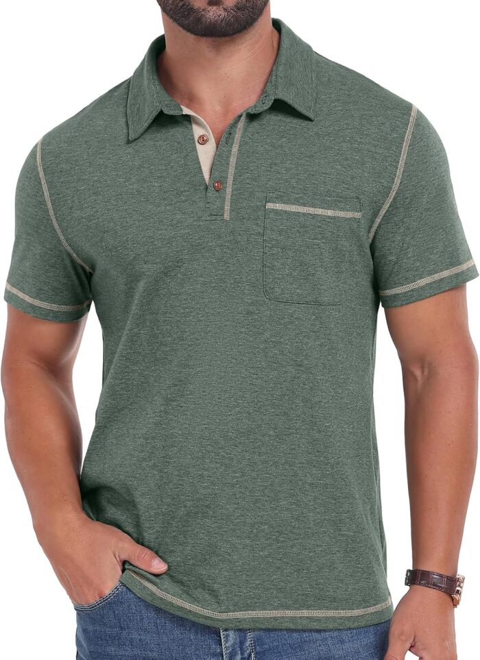 Sailwind Men's Short Sleeve Polo Shirts Casual Summer Classic Collared Golf Shirt with Pocket - Image 1