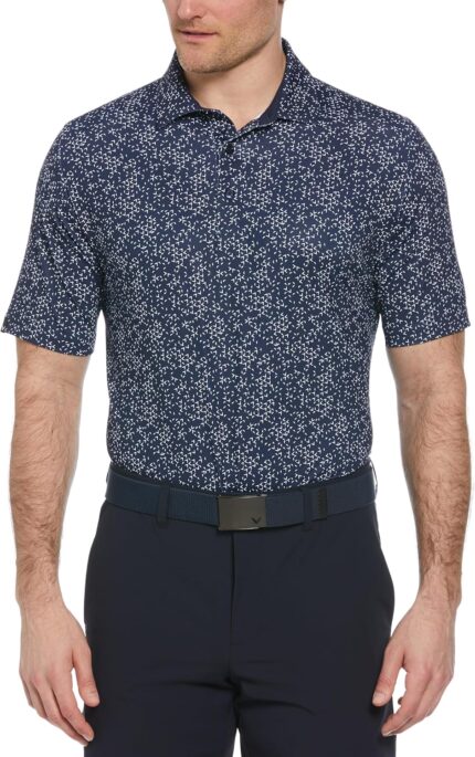 Callaway Men's Chevron Print Short Sleeve Golf Polo, Moisture-Wicking, Stretch, Lightweight Recycled Fabric