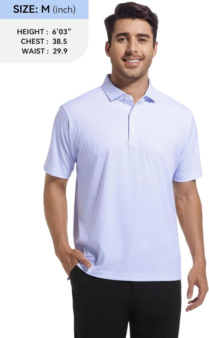 Esabel.C Mens Golf Shirts Print Moisture Wicking Short Sleeve Performance Dry Fit Stretch Active Polo Shirts for Men - Image 2
