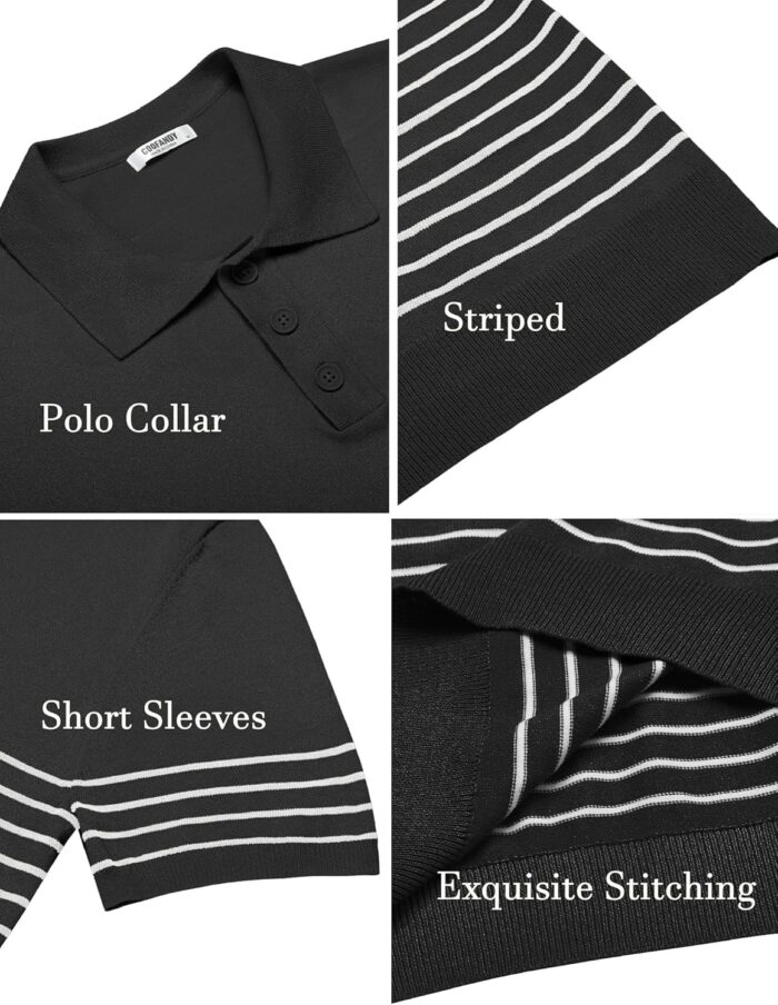 COOFANDY Men's Knit Polo Shirts Short Sleeve Striped Golf Polo Shirts Lightweight Casual Collared T Shirt - Image 6